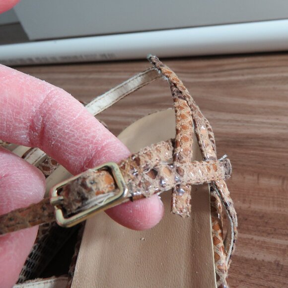 STUART WEITZMAN Leather Snakeskin Strappy Low Wedge Sandals Quiet Luxury US 8 - Picture 7 of 15